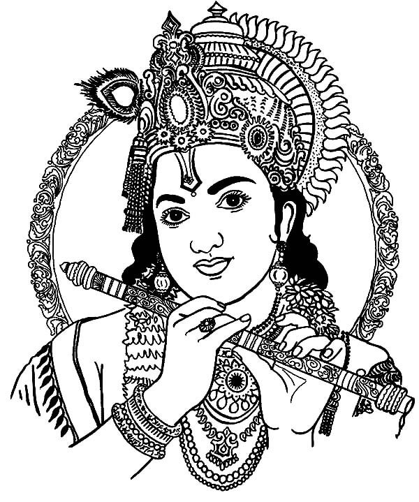 Desenhos de Krishna Tocando Flauta para colorir
