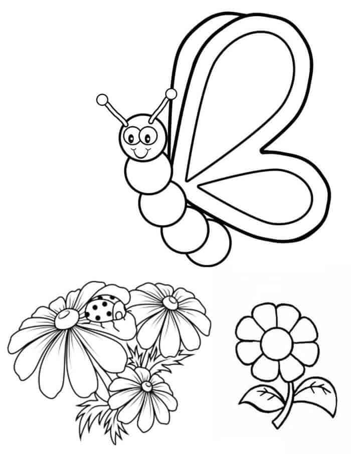 Desenhos de Linda Borboleta e Flor para colorir