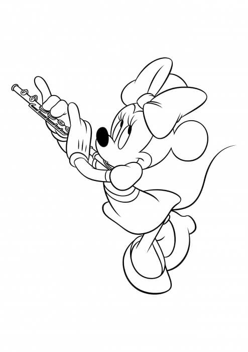 Desenhos de Minnie Mouse Toca Flauta para colorir