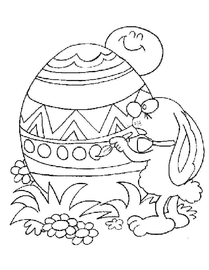 Coelhinho e ovo de Páscoa para colorir