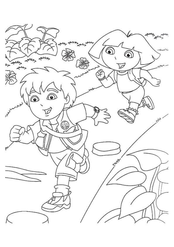 Diego e Dora Correndo para colorir