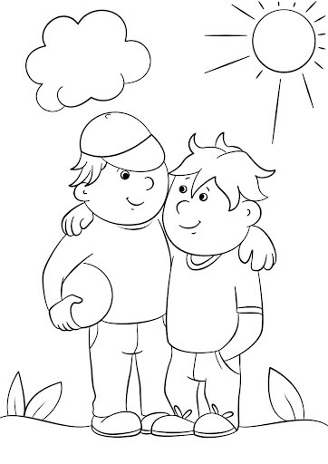 Desenhos de Two Boys Bestfriends Smiling para colorir