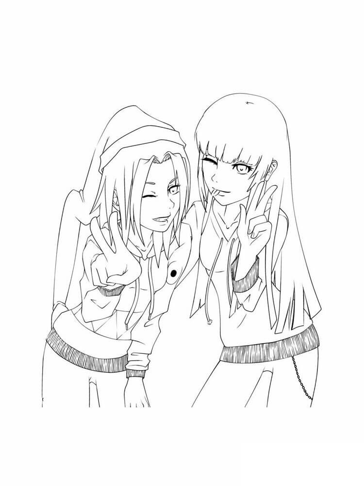 Desenhos de Duas Melhores Amigas de Anime para colorir
