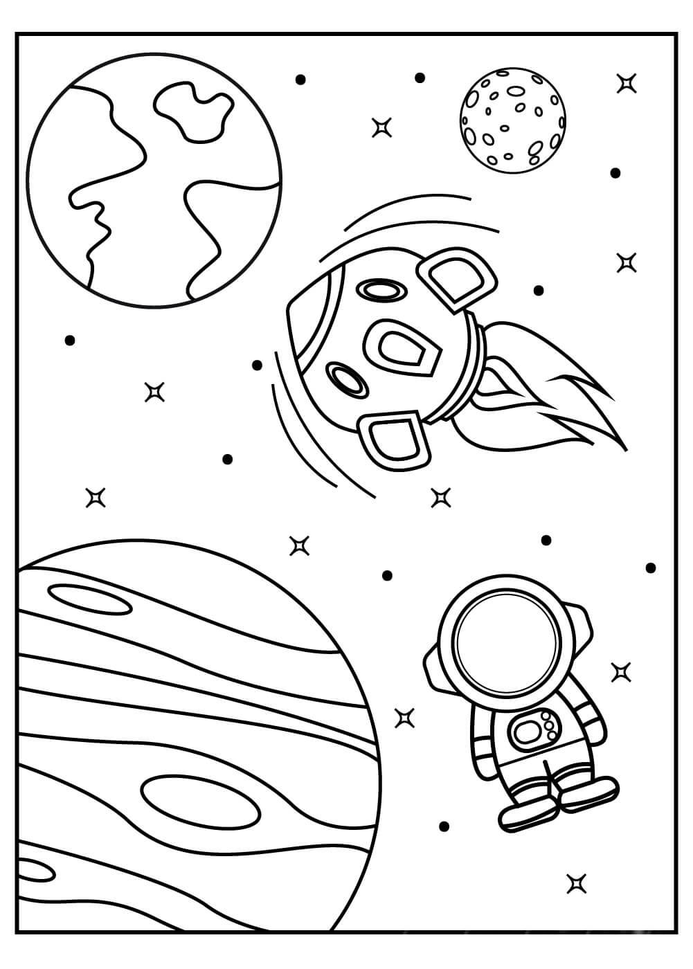Foguete e Astronauta do Espaço Sideral para colorir
