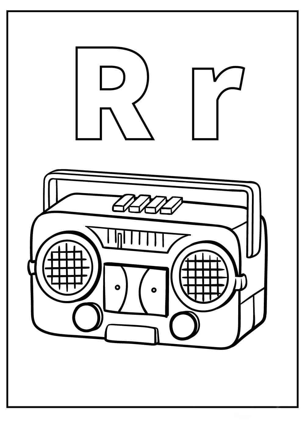 Letra R e Radio para colorir