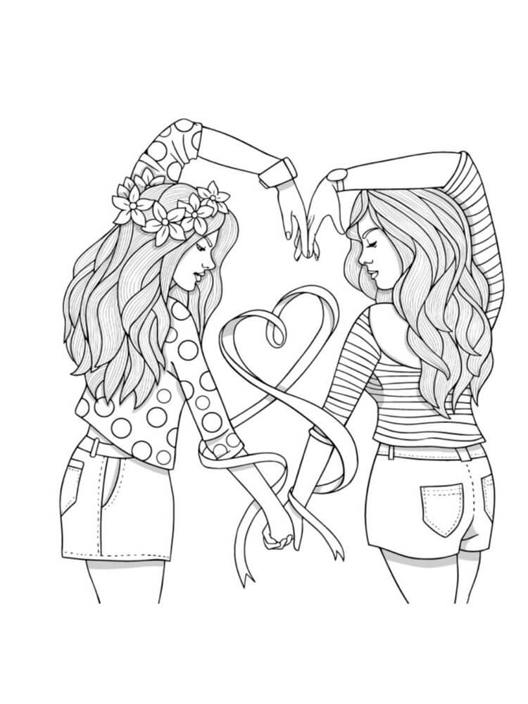 Desenhos de Melhores Amigas Básicas de Duas Garotas para colorir