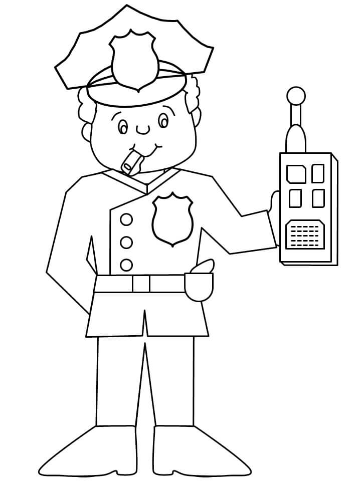 Desenhos de Polícia Segurando Rádio para colorir