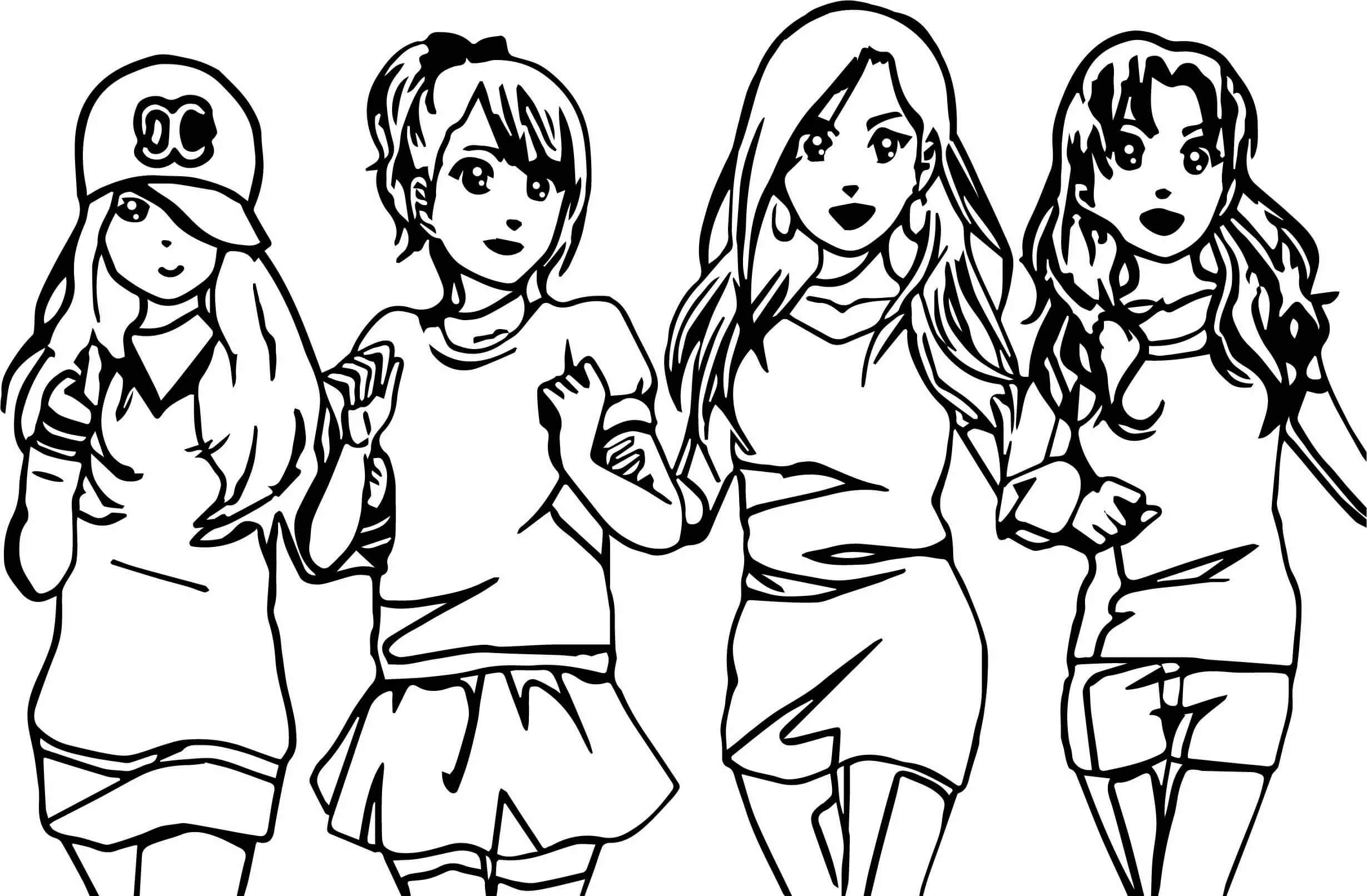 Desenhos de Quatro Meninas Melhores Amigas para colorir