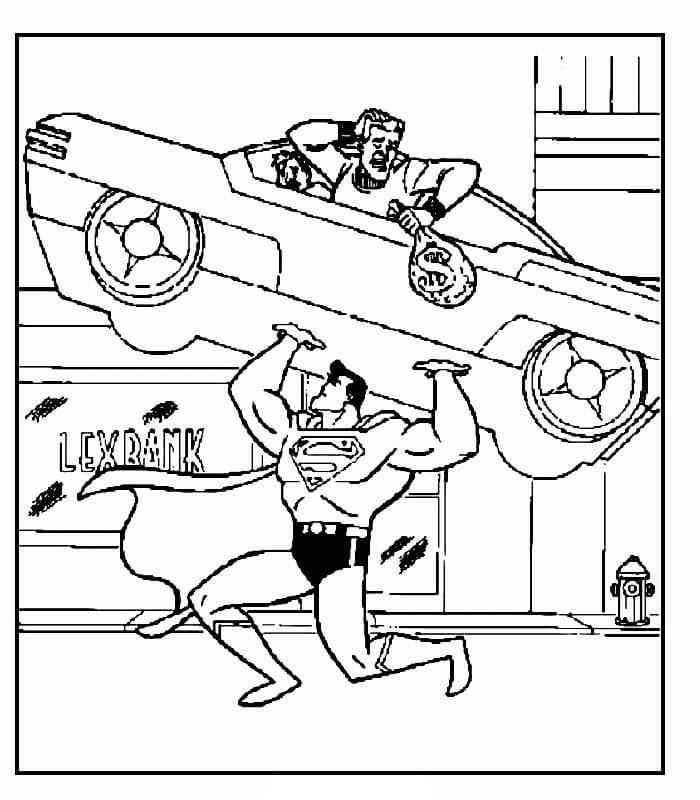 Desenhos de Superman Levanta Carro e Pega o Ladrão para colorir