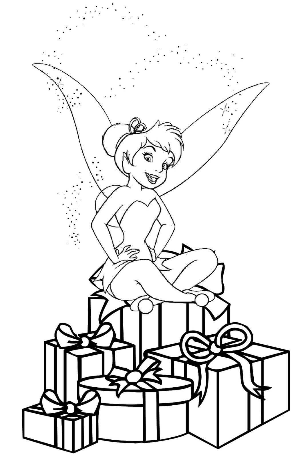 Desenhos de Tinkerbell e Caixa de Presente para colorir