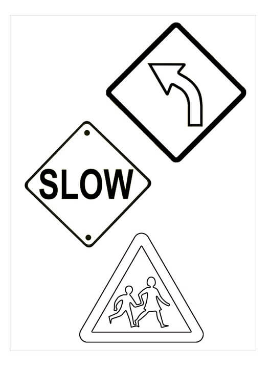 Desenhos de Três Sinais de Trânsito para colorir