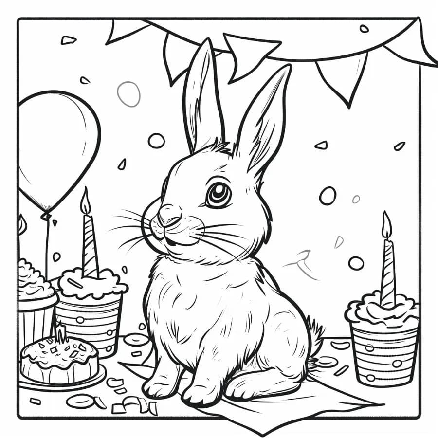 Desenhe o aniversário do coelho para colorir