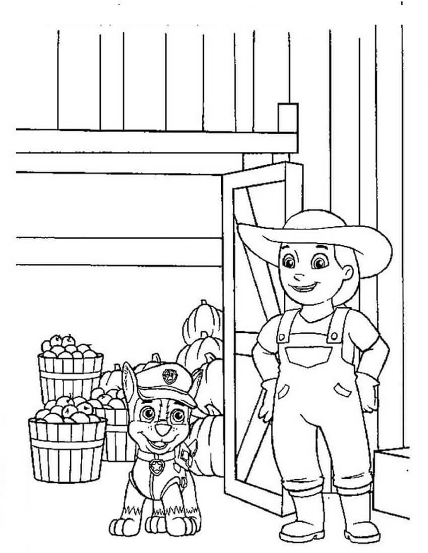 Agricultor Yumi com Maçã e Abóbora para colorir