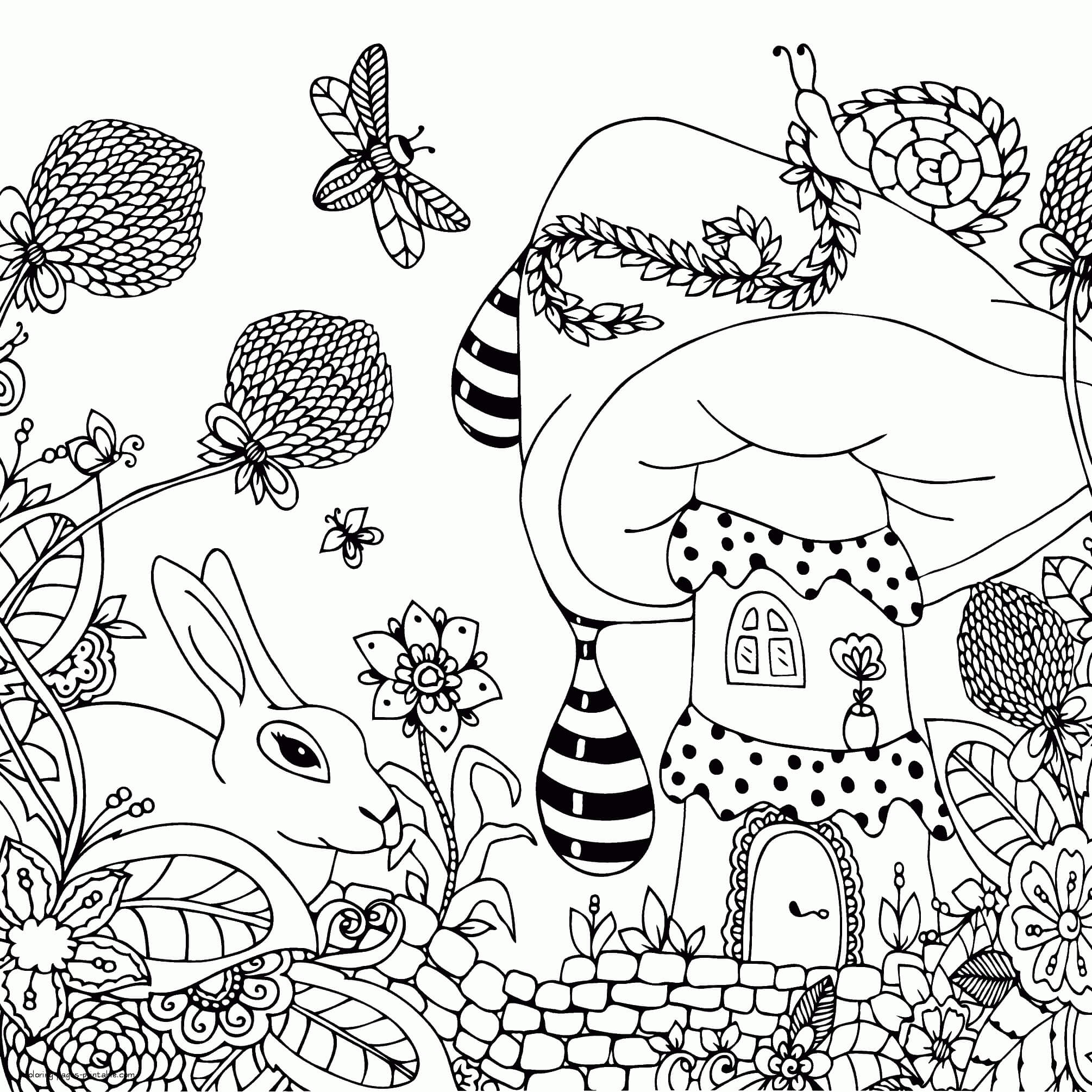 Desenhos de Coelho na Floresta Mágica para colorir