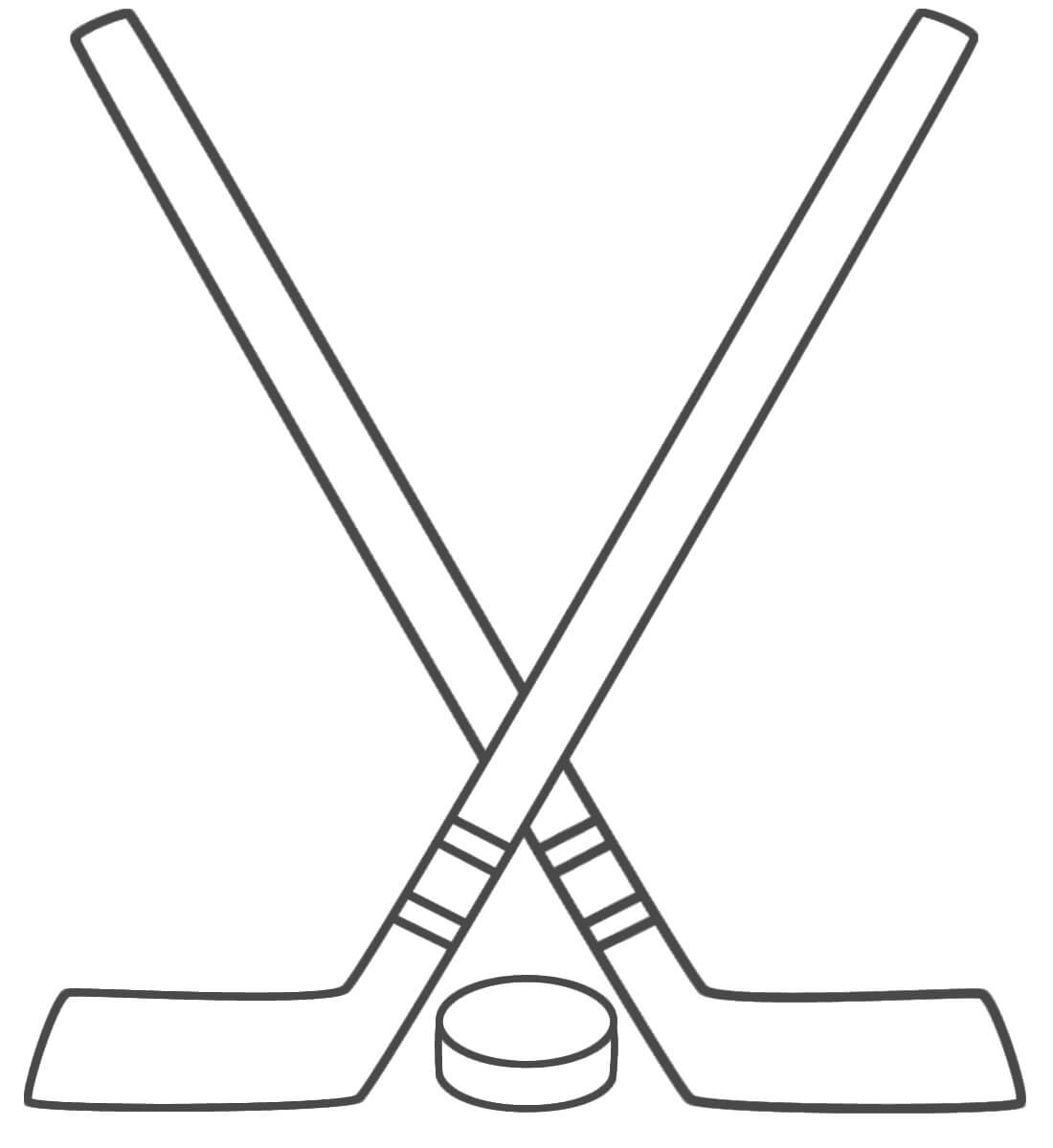 Desenhos de Dois varas de Hóquei com Puck para colorir