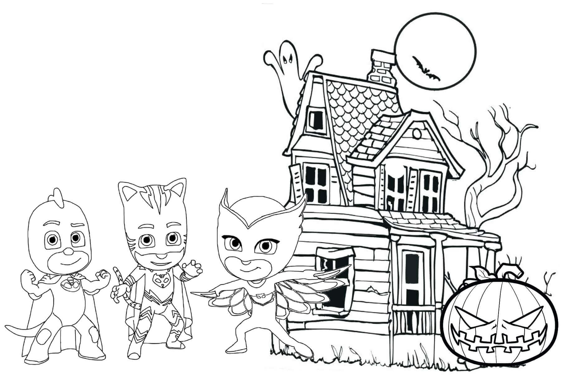 Equipe PJ Mask no Halloween para colorir