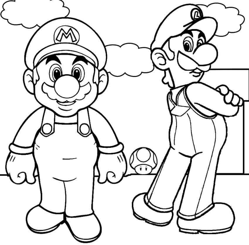 Luigi Basic e Mario para colorir