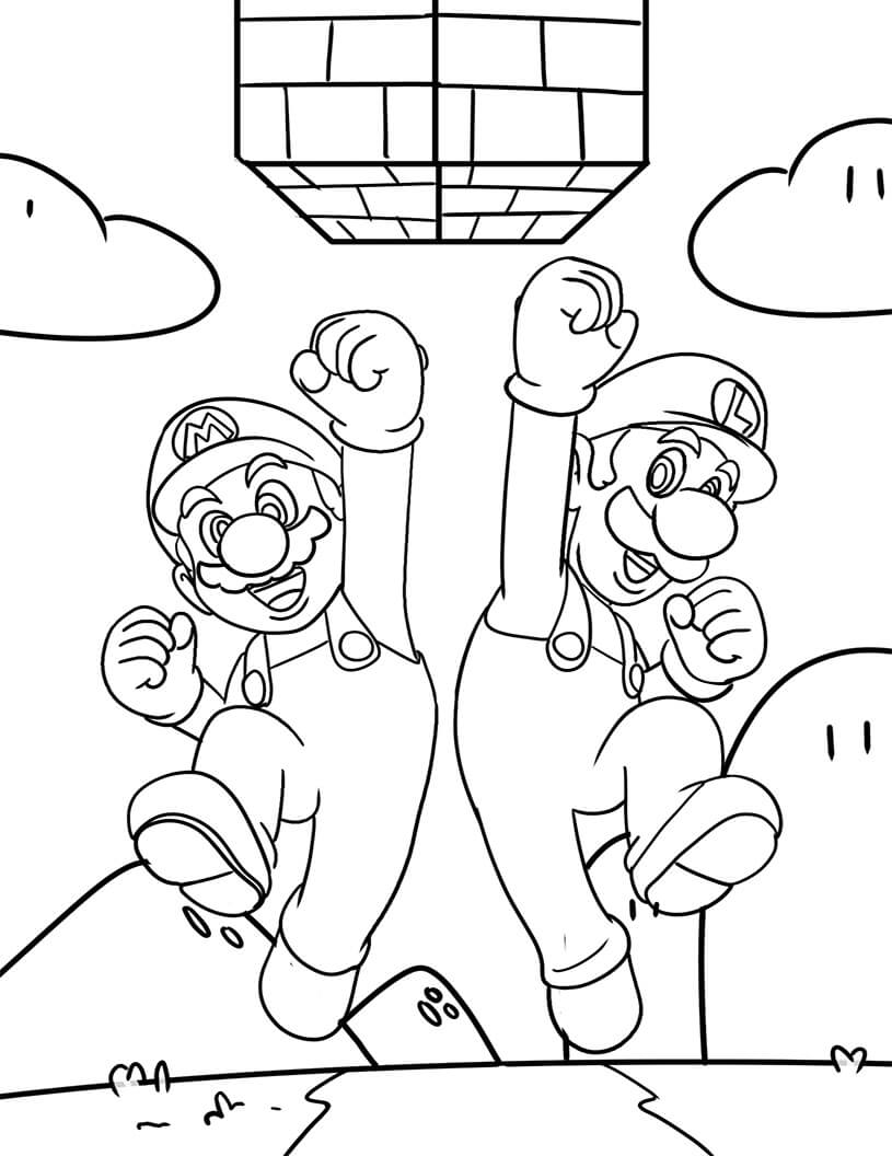 Desenhos de Luigi e Mario Pulando para colorir