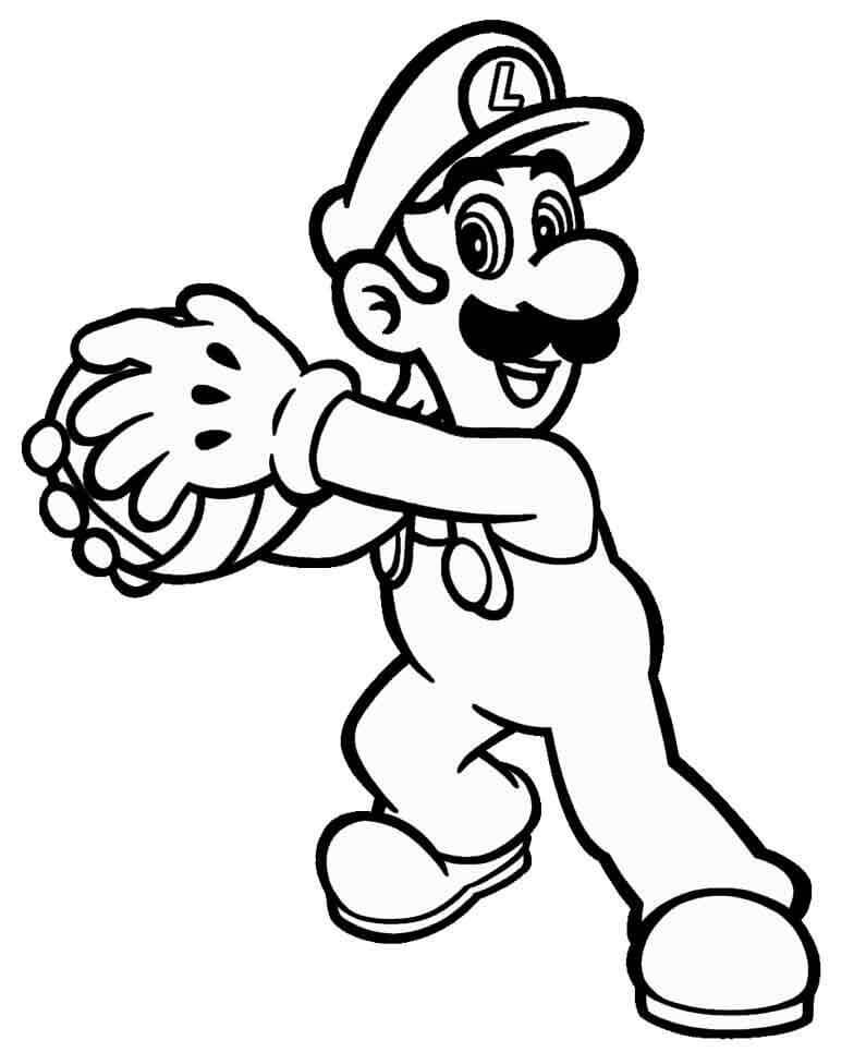 Luigi Segurando a Bola para colorir