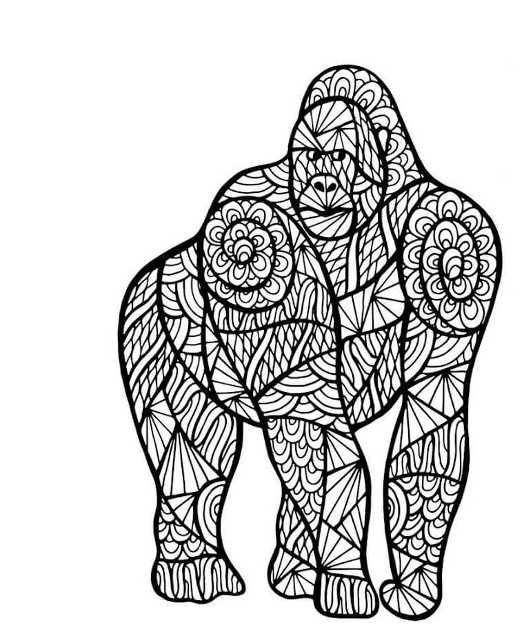 Desenhos de Mandala de Gorila para colorir