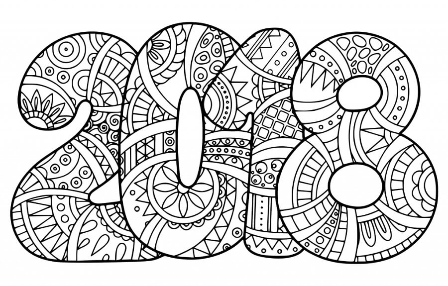 Desenhos de Mandalas de Ano de 2018 para colorir