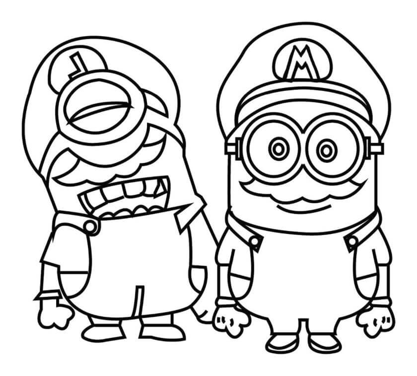 Desenhos de Minion Luigi e Minion Mario para colorir