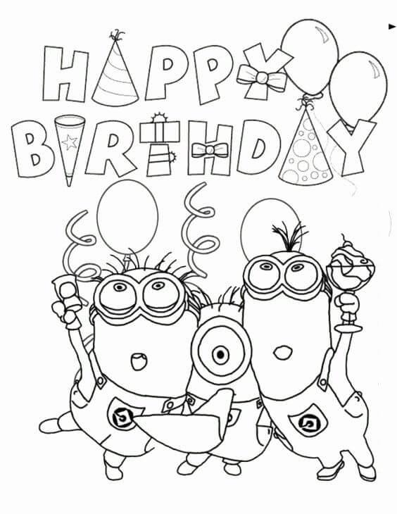 Desenhos de Minions em Feliz Aniversário para colorir