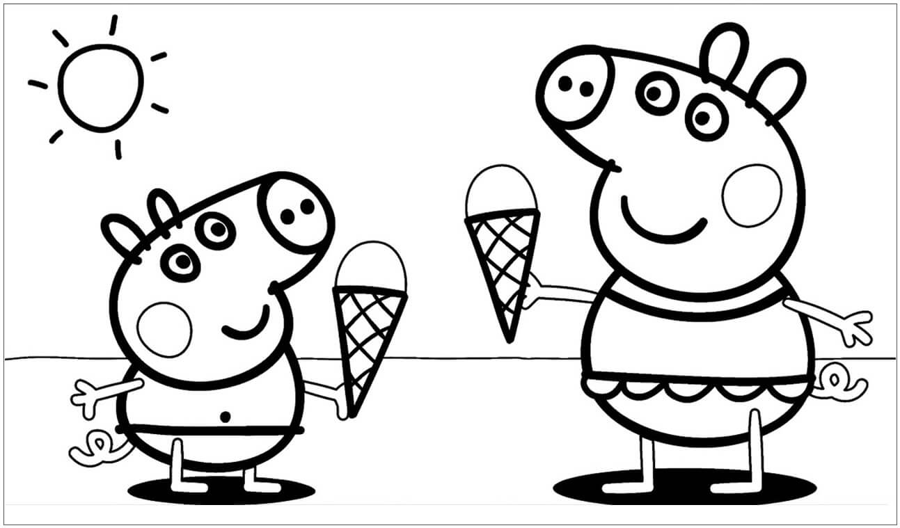 Desenhos de Pai e Pai Porco Segurando Sorvete para colorir