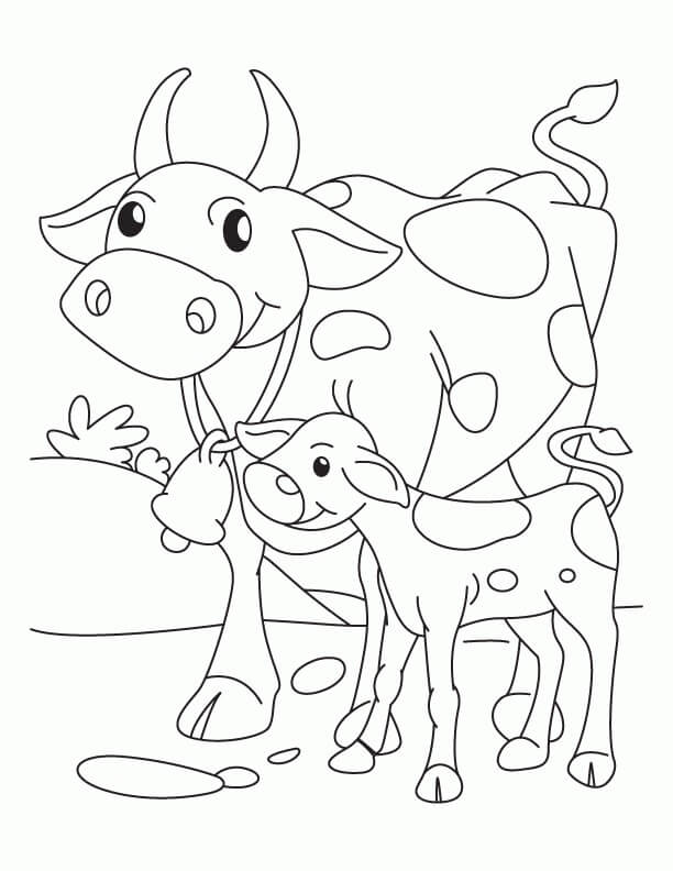 Sorriso de Vaca Mãe e Bebê para colorir