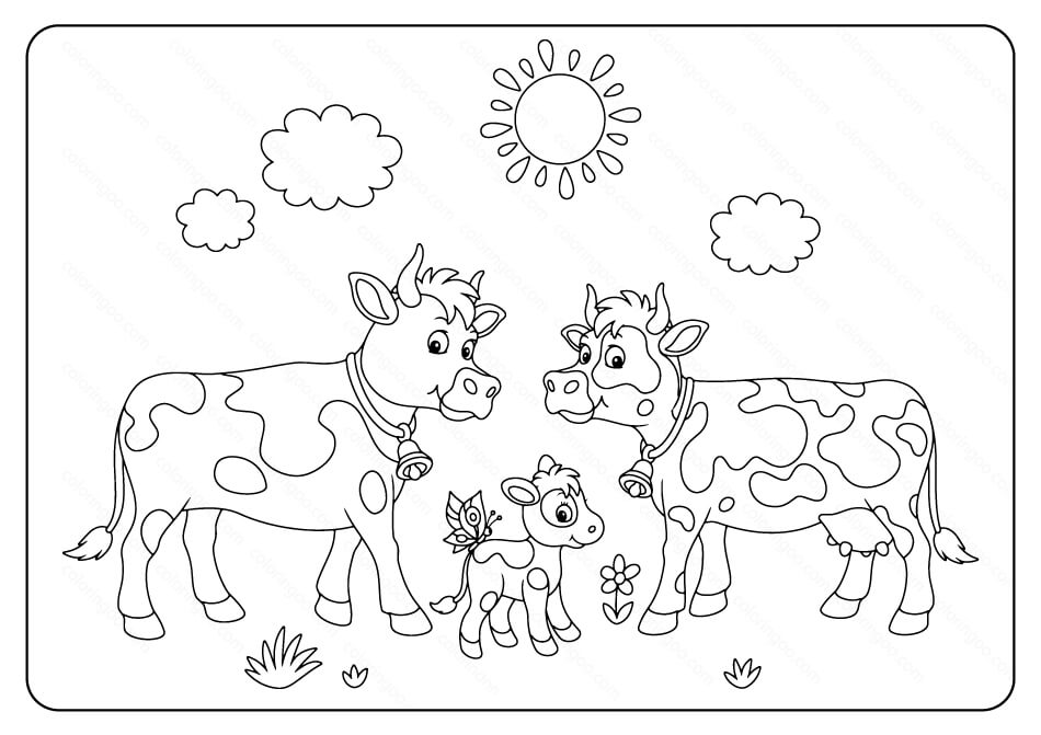 Desenhos de Vaca Bebê e Família para colorir