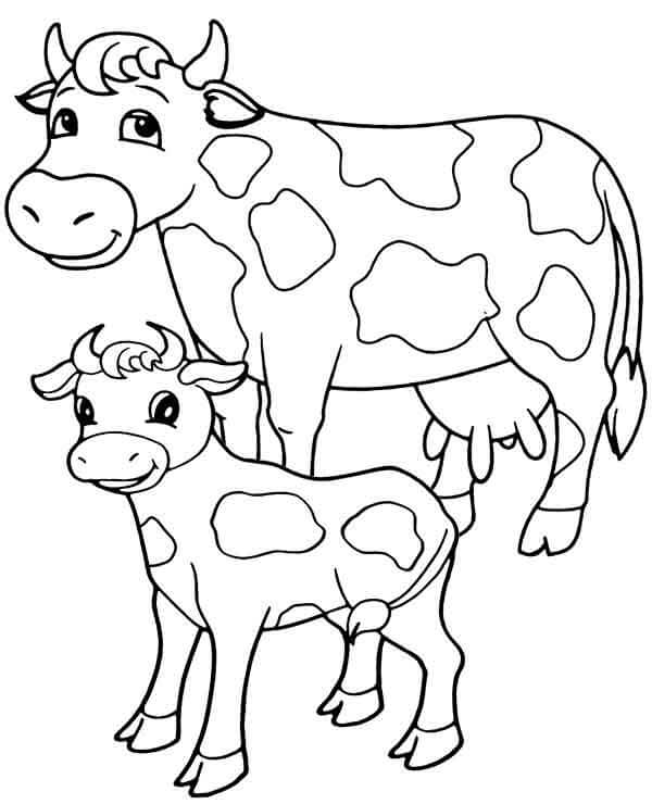 Desenhos de Vaca Mãe e Bebê para colorir