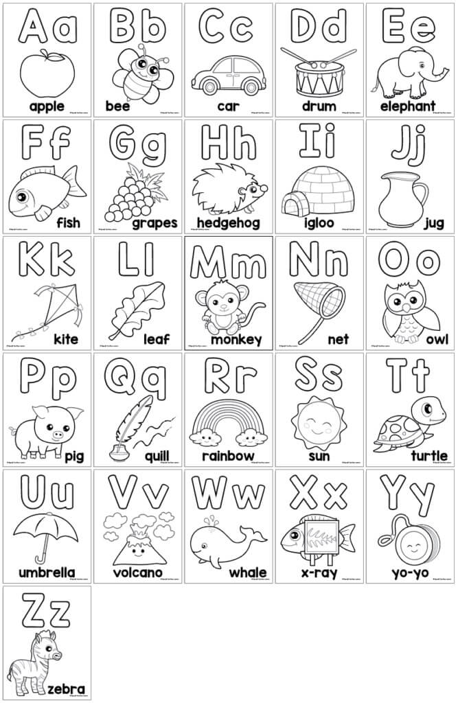 Desenhos de Alfabeto Básico A a Z para colorir