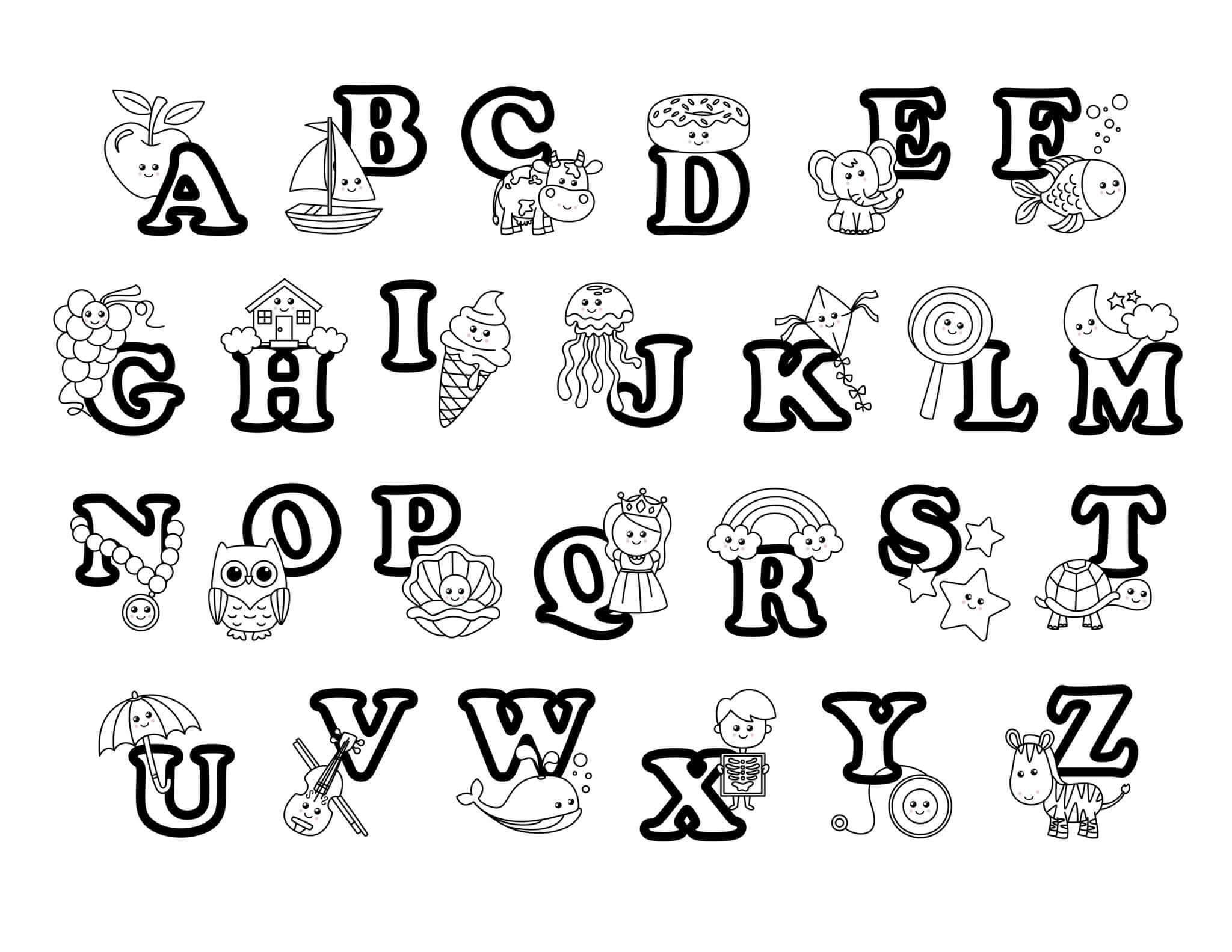 Desenhos de Alfabeto normal de A a Z para colorir