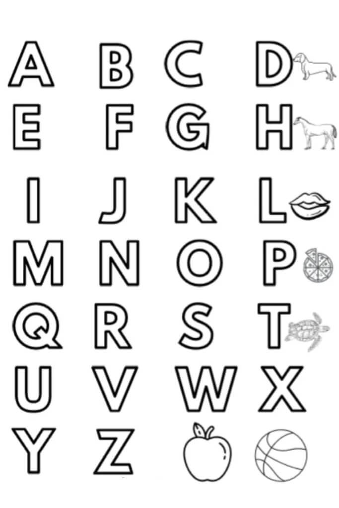 Alfabetos imprimíveis de A a Z para colorir
