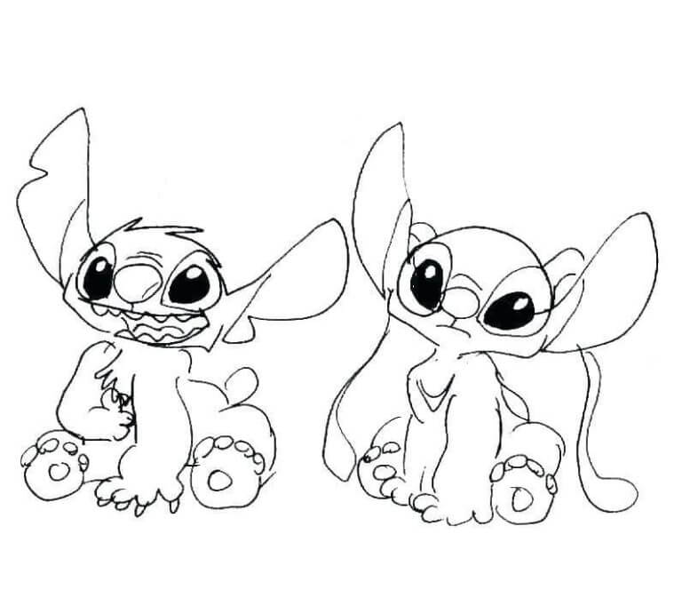 Anjo e Stitch para colorir