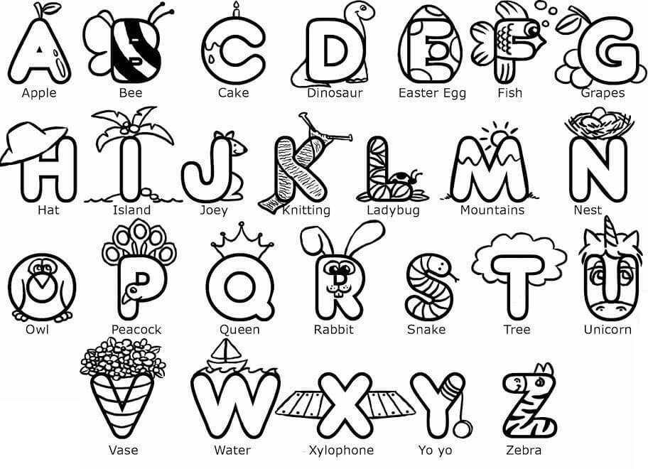 Desenhos de Bom alfabeto A a Z para colorir