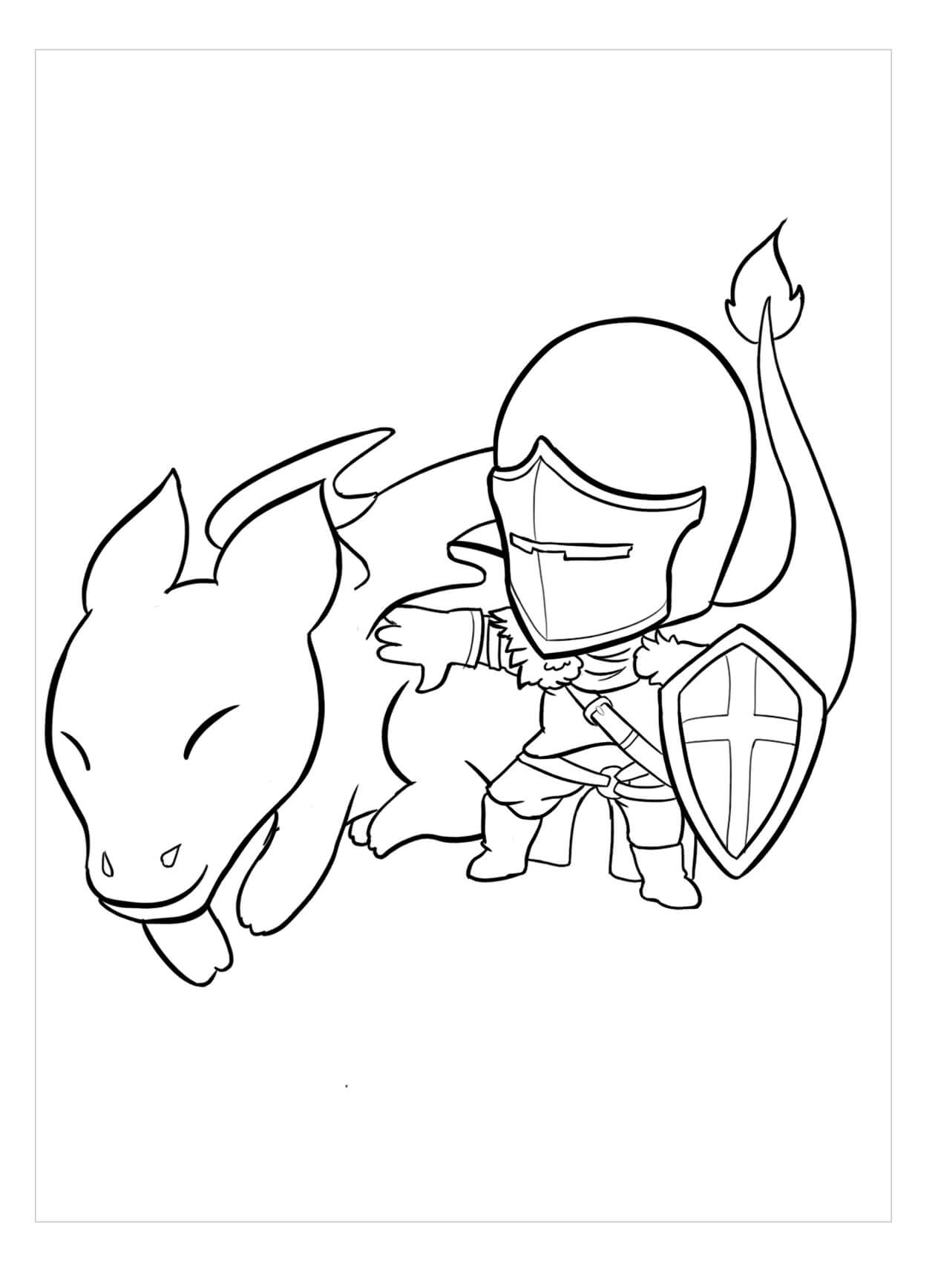 Desenhos de Cavaleiro Chibi e Dragão Chibi para colorir