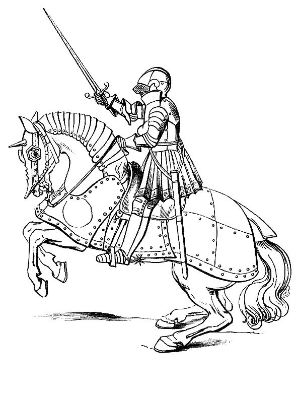 Desenhos de Cavaleiro Segurando Espada Andando a Cavalo para colorir