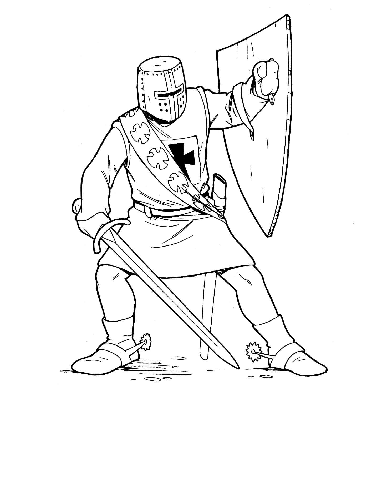 Desenhos de Cavaleiro Segurando Espada e Escudo Lutando para colorir