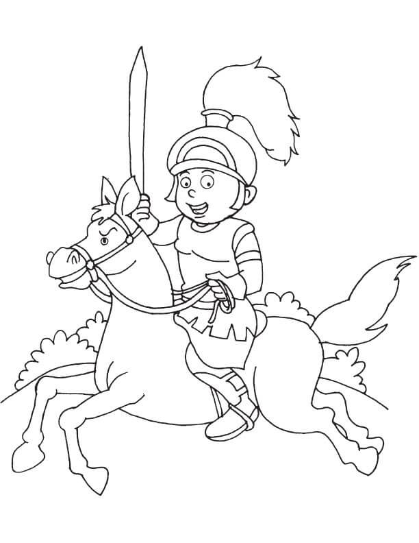 Cavaleiro divertido Andando a Cavalo para colorir