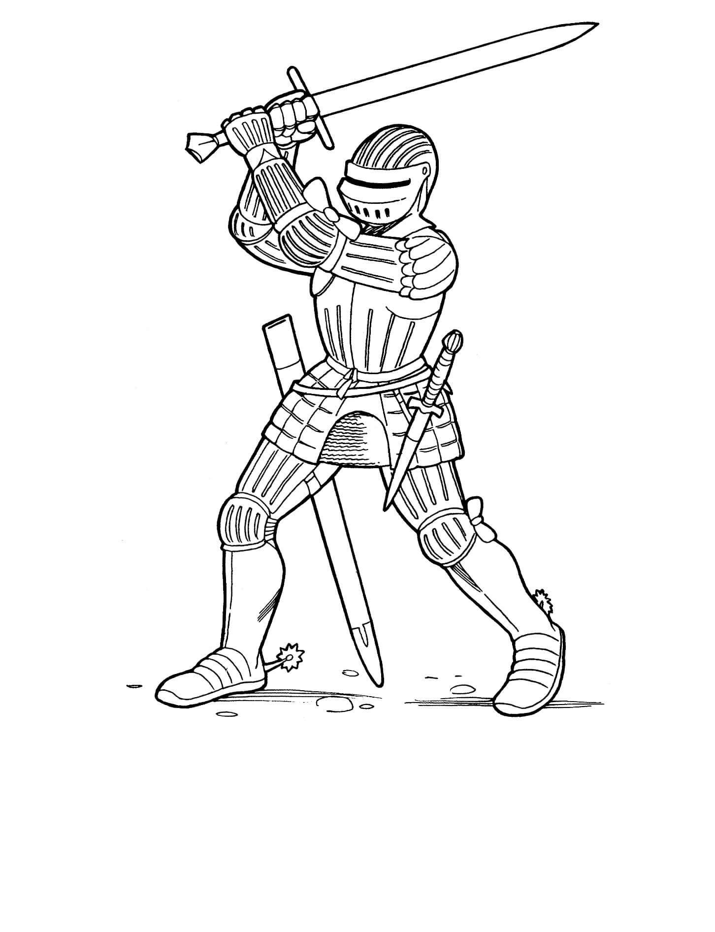 Cavaleiro segurando Ataque de Espada para colorir