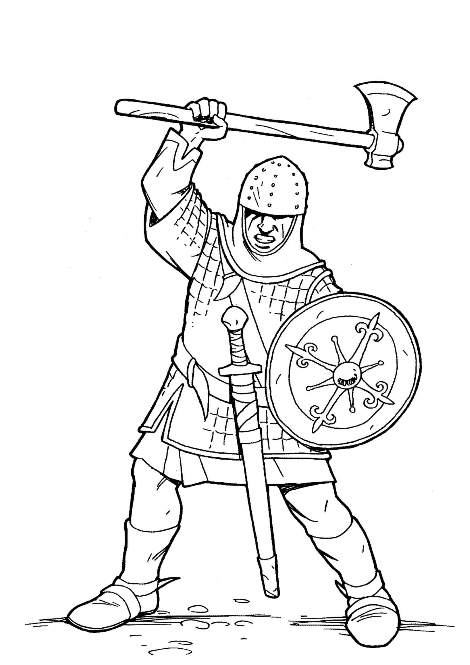 Desenhos de Cavaleiro segurando Ataque de Machado para colorir