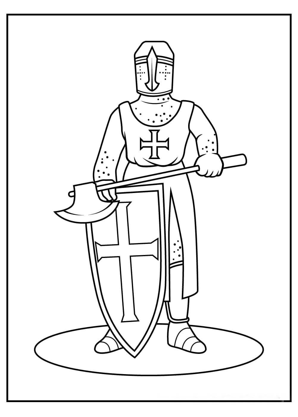 Cavaleiro segurando Machado e Escudo para colorir