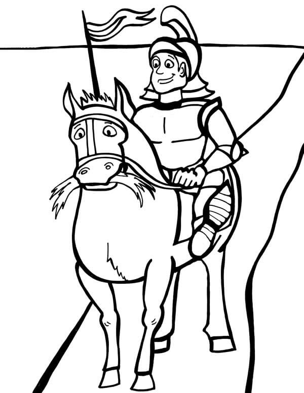 Cavaleiro sorridente Andando a Cavalo para colorir