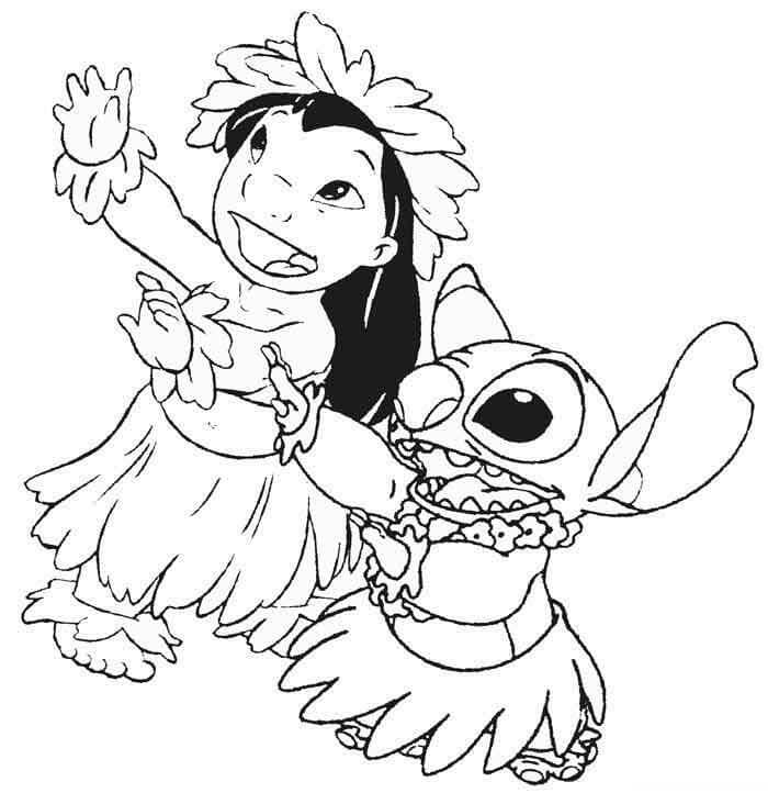 Desenhar Lilo ensina dança para um convidado alienígena para colorir