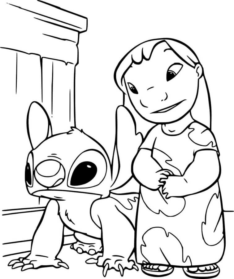 Desenhe Lilo Confundiu Stitch Com Um Cachorro para colorir