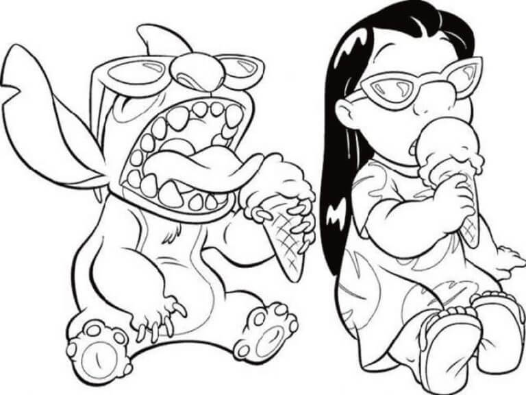 Desenhe Lilo e Stitch comendo sorvete para colorir