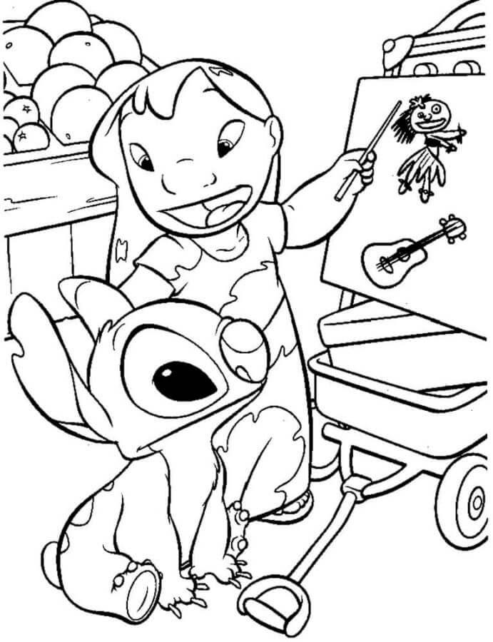 Desenhe Lilo ensina lições para o Stitch para colorir