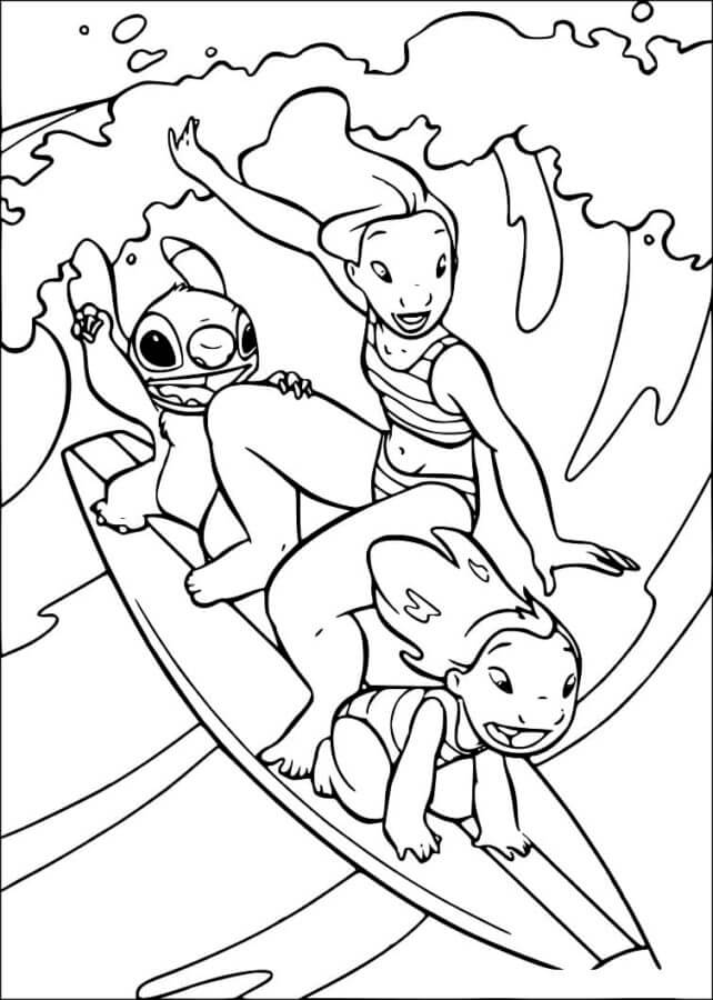 Desenhe Lilo_ Sua mãe e Stitch Ride The Wave On_yy para colorir