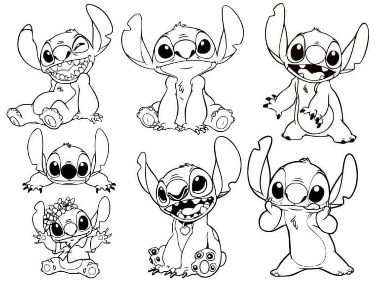 Desenhe Stitch fofos de diferentes ângulos para colorir